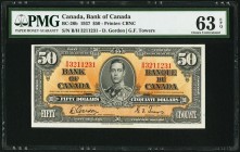 BC-26b $50 2.1.1937 PMG Choice Uncirculated 63 EPQ. A crisp, pack fresh example of this popular and scarce type. Typical Canadian off-centering preven...