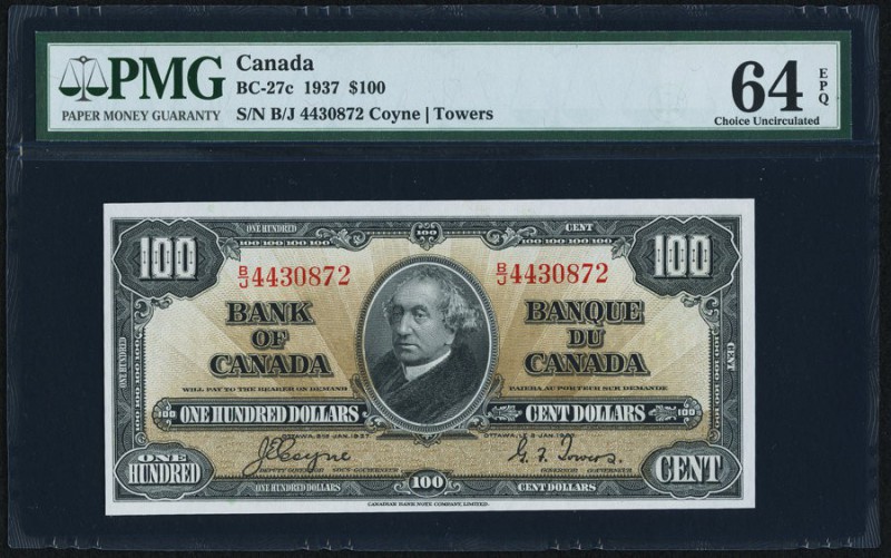 BC-27c $100 2.1.1937 PMG Choice Uncirculated 64 EPQ. Quite a pleasing example of...