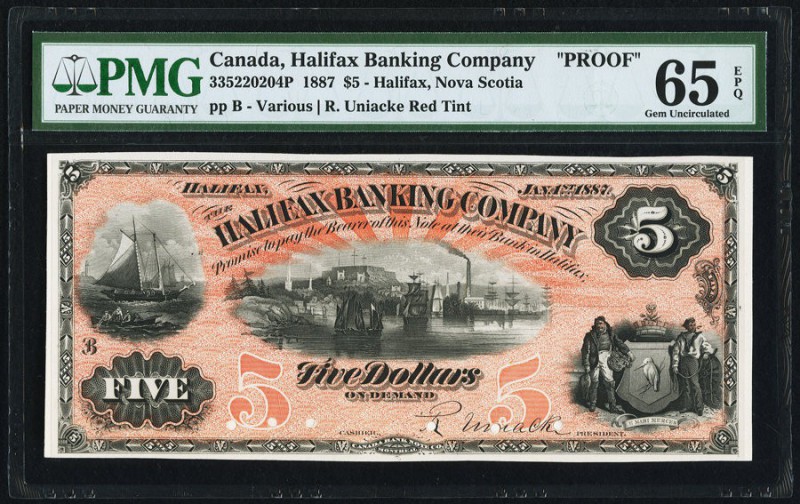 Halifax, NS- Halifax Banking Company $5 1.1.1887 Ch.# 335-22-02-04P Face Proof P...