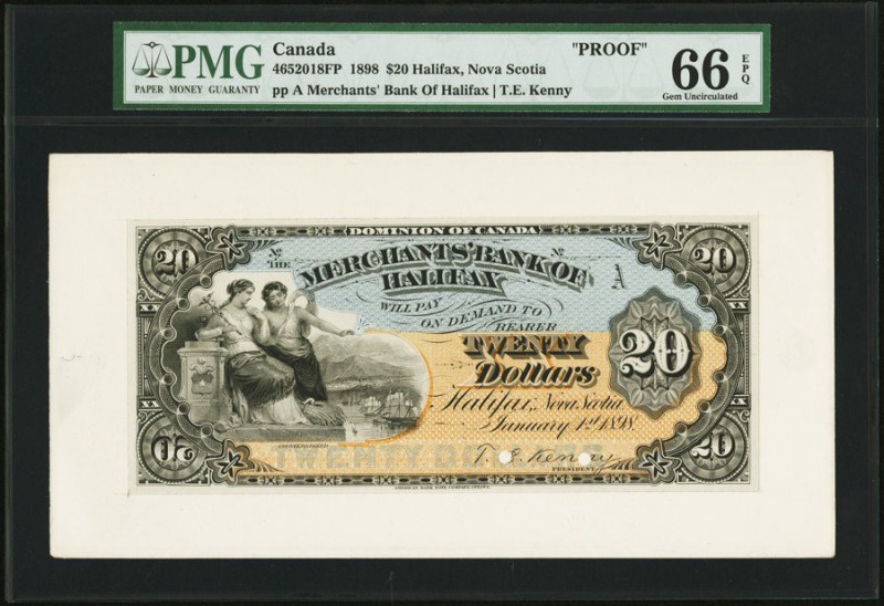 Halifax, NS- Merchants' Bank of Halifax $20 1.1.1898 Ch.# 465-20-18P Face Proof ...