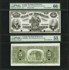 Montreal, PQ- Bank of Montreal $5 2.1.1895 Ch.# 505-44-02P Face and Back Proofs PMG Graded Gem Uncirculated 66 EPQ; About Uncirculated 55. This bank w...