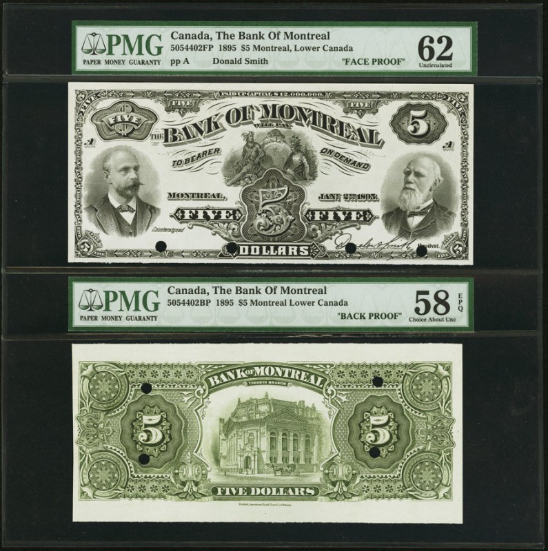Montreal, PQ- Bank of Montreal $5 2.1.1895 Ch.# 505-44-02P Face and Back Proofs ...