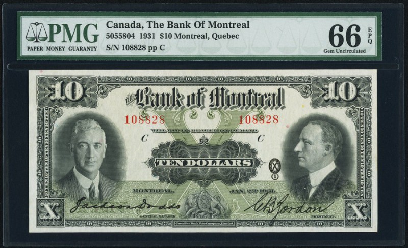 Montreal, PQ- Bank of Montreal $10 2.1.1931 Ch.# 505-58-04 PMG Gem Uncirculated ...