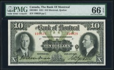 Montreal, PQ- Bank of Montreal $10 2.1.1931 Ch.# 505-58-04 PMG Gem Uncirculated 66 EPQ. An absolutely beautiful example from this Montreal bank with n...