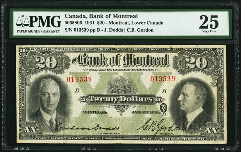 Montreal, PQ- Bank of Montreal $20 2.1.1931 Ch.# 505-58-06 PMG Very Fine 25. The...