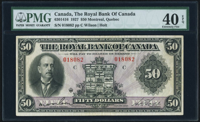 Montreal, PQ- Royal Bank of Canada $50 3.1.1927 Ch.# 630-14-16 PMG Extremely Fin...