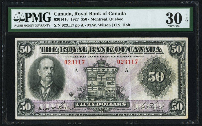 Montreal, PQ- Royal Bank of Canada $50 3.1.1927 Ch.# 630-14-16 PMG Very Fine 30 ...