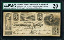 Queenston, UC- Niagara Suspension Bridge Bank $3 1.3.1841 Ch.# 535-10-08-06 PMG Very Fine 20. An interesting, original example from this small town ba...