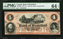 Sault St. Marie, ON- Bank of Brantford $4 1.11.1859 Ch.# 40-12-06R Remainder PMG Choice Uncirculated 64 EPQ. A pleasing remainder of this interesting ...
