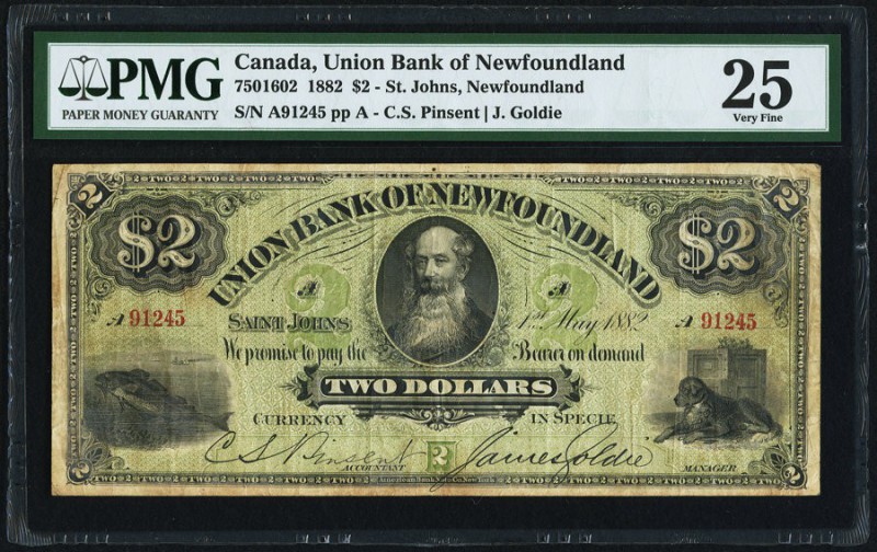 St. John's, NF- Union Bank of Newfoundland $2 1.5.1882 Ch.# 750-16-02 PMG Very F...