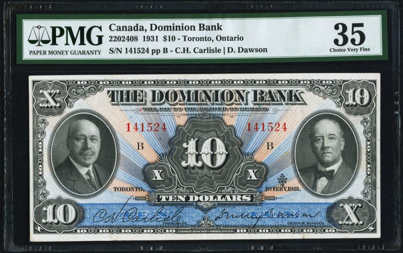 Toronto, ON- Dominion Bank of Canada $10 1.2.1931 Ch.# 220-24-08 PMG Choice Very...