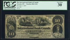 Toronto, ON- International Bank of Canada $10 1.6.1859 Ch.# 380-12-02 PCGS Very Fine 30. Quite a decent and clean example of this higher denomination ...