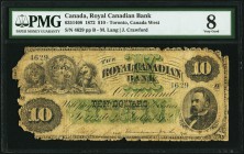 Toronto, ON- Royal Canadian Bank $10 1.7.1872 Ch.# 635-14-08 PMG Very Good 8. An excessively rare note which is priced in only Good condition in the C...