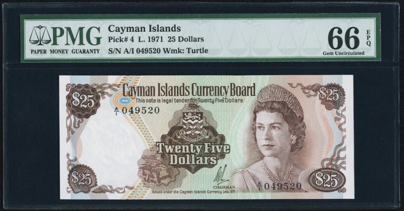 Cayman Islands Currency Board 25 Dollars 1971 (1972) Pick 4 PMG Gem Uncirculated...