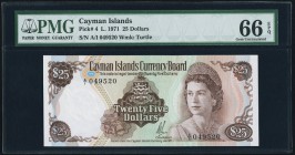 Cayman Islands Currency Board 25 Dollars 1971 (1972) Pick 4 PMG Gem Uncirculated 66 EPQ. Highest denomination of the first series of notes printed for...