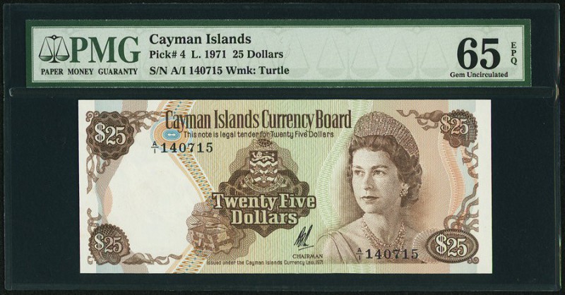 Cayman Islands Currency Board 25 Dollars 1971 (1972) Pick 4 PMG Gem Uncirculated...