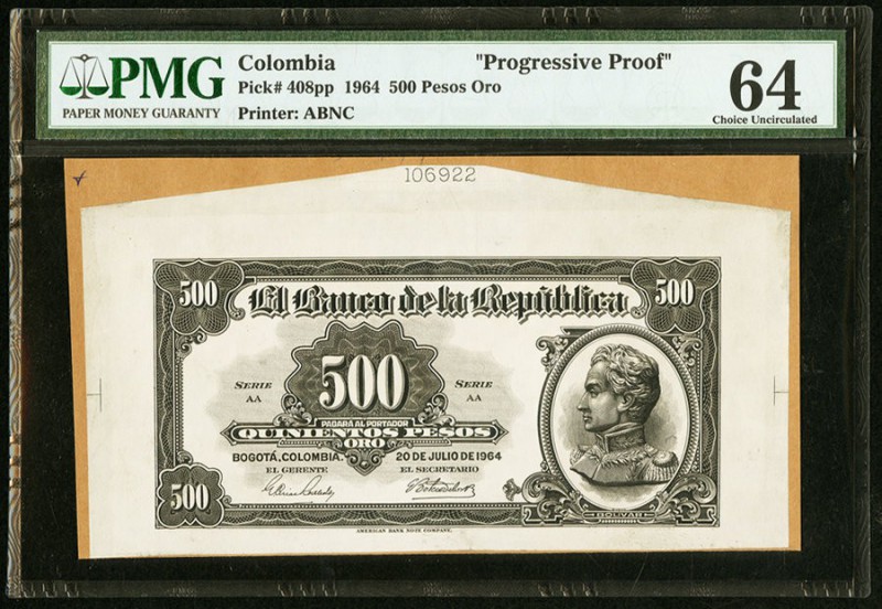 Colombia Banco de la Republica 500 Pesos (Face and Back) Oro 20.7.1964 Pick 408p...