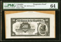 Colombia Banco de la Republica 500 Pesos (Face and Back) Oro 20.7.1964 Pick 408pp Progress Proofs PMG Choice Uncirculated 64 (2). Printed by ABNCo, th...