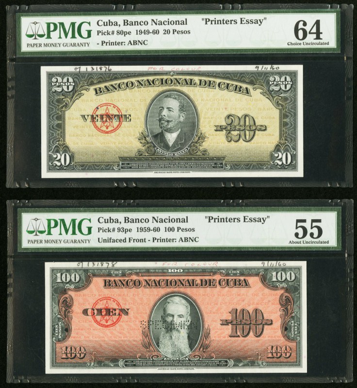 Cuba Banco Nacional de Cuba 20 Pesos ND (1949-60) Pick 80pe Printer's Essay PMG ...