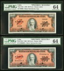 Cuba Banco Nacional de Cuba 100 Pesos 1959; 1960 Pick 93s1; 93s2 Specimen PMG Choice Uncirculated 64 (2). A nice representation of the two Specimen va...