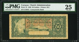 Curacao De Curacaosche Bank 50 Gulden 1930 Pick 18 PMG Very Fine 25. A very rare early dated 50 Gulden, which is the only example in the PMG Populatio...