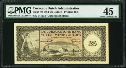 Curacao De Curacaosche Bank 25 Gulden 25.11.1954 Pick 40 PMG Choice Extremely Fine 45. A beautiful and rare middle denomination from the 1954 series o...