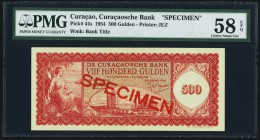 Curacao De Curacaosche Bank 500 Gulden 21.11.1954 Pick 44s Specimen PMG Choice About Unc 58 EPQ. A beautiful Specimen, and desirable in any grade. Jus...