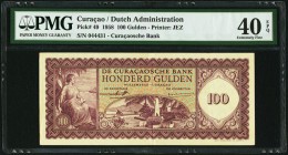 Curacao De Curacaosche Bank 100 Gulden 1958 Pick 49 PMG Extremely Fine 40 EPQ. A stunning and completely original example of this very rare type. As p...