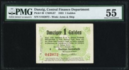 Danzig Central Finance Department 1 Gulden 1.11.1923 Pick 48 PMG About Uncirculated 55. An interesting small sized local issue, and scarce in any grad...