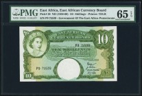 East Africa Currency Board 10 Shillings ND (1958-60) Pick 38 PMG Gem Uncirculated 65 EPQ. Featuring the first signature combination of the newly redes...