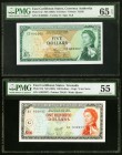 East Caribbean States Currency Authority 5; 100 Dollars ND (1965) Pick 14e; 16i PMG Gem Uncirculated 65 EPQ; PMG About Uncirculated 55. This lot inclu...