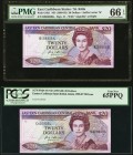 East Caribbean States Central Bank 20 Dollars ND (1987-88) Pick 19l PCGS Gem New 65PPQ; 20 Dollars ND (1988-93) Pick 24k1 PMG Gem Uncirculated 66 EPQ....