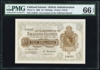 Falkland Islands Government of the Falkland Islands 10 Shillings 10.4.1960 Pick 7a PMG Gem Uncirculated 66 EPQ. A discreetly key note in the best of g...