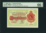 Falkland Islands Government of the Falkland Islands 5 Pounds 30.1.1975 Pick 9b PMG Gem Uncirculated 66 EPQ. This high grade example has wonderful eye ...
