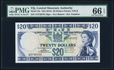 Fiji Central Monetary Authority 20 Dollars ND (1974) Pick 75c PMG Gem Uncirculated 66 EPQ. Tied for the finest grade in the PMG Population Report at t...
