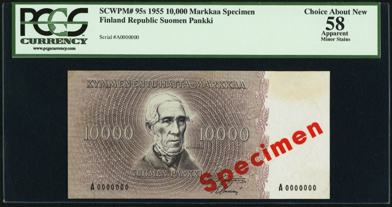 Finland Soumen Pankki 10,000 Markkaa 1955 Pick 95s Specimen PCGS Apparent Choice...