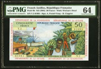 French Antilles Institut d'Emission des Departements d'Outre-Mer 50 Francs ND (1964) Pick 9b PMG Choice Uncirculated 64. A stunning and popular issue ...