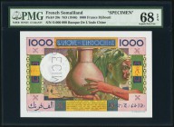 French Somaliland Banque de l'Indochine 1000 Francs ND (1946) Pick 20s Specimen PMG Superb Gem Unc 68 EPQ. A wonderful example and tied for the finest...