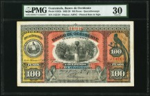 Guatemala Banco de Occidente 100 Pesos 20.2.1910 Pick S182b PMG Very Fine 30. A well preserved example that provides excellent visual appeal due to bo...