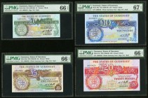 Matching Serial Number 456 Guernsey States of Guernsey ND (1981-89) PMG Graded. One Pound Pick 48a Gem Uncirculated 66 EPQ; Five Pounds Pick 49a Gem U...