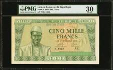 Guinea Banque de la Republique de Guinee 5000 Francs 2.10.1958 Pick 10 PMG Very Fine 30. President/Dictator Sekou Toure is on the front of this design...
