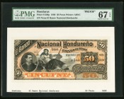 Honduras Banco Nacional Hondureno 50 Pesos 1889 Pick S158fp Face Proof PMG Superb Gem Unc 67 EPQ. A beautiful Proof example with bold colors features ...