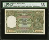 India Reserve Bank of India 100 Rupees ND (1943) Pick 20e Jhunjhunwalla-Razack 4.7.2B PMG Choice Very Fine 35. Imprinted CALCUTTA, this large format a...