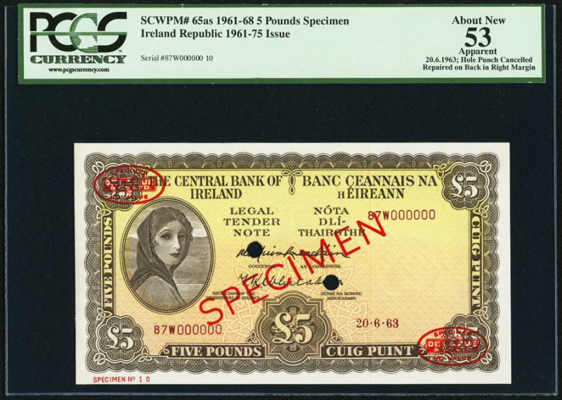 Ireland Central Bank of Ireland 5 Pounds 20.6.1963 Pick 65as Specimen PCGS Appar...