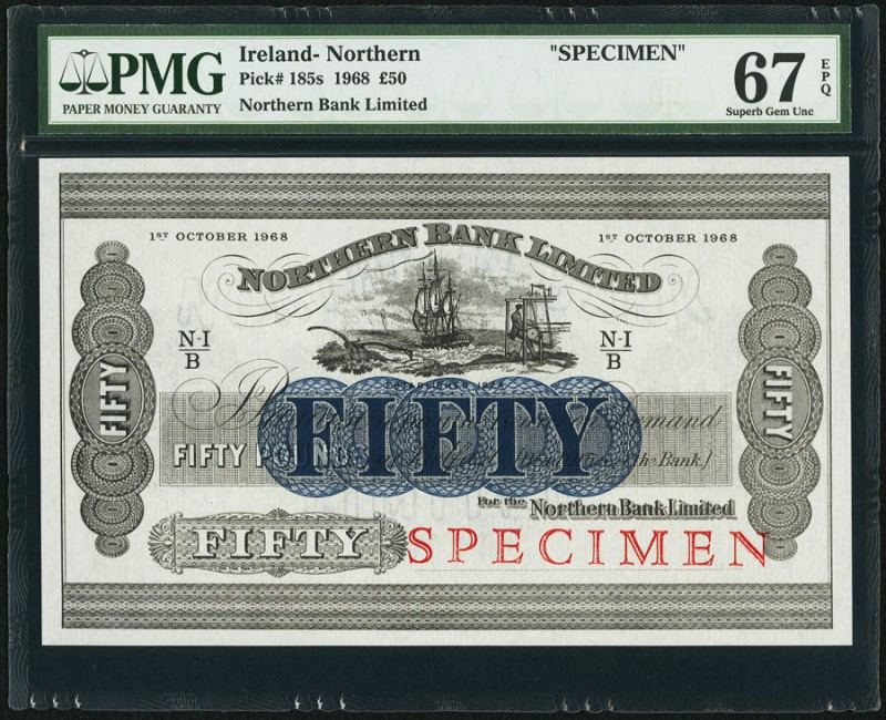 Ireland Northern Bank Limited 50 Pounds 1.10.1968 Pick 185s Specimen PMG Superb ...