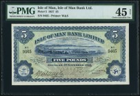 Isle Of Man Isle of Man Bank Limited 5 Pounds 1.11.1927 Pick 5 PMG Choice Extremely Fine 45 Net. A lovely earlier issue from the Island state, with vi...