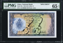 Libya National Bank of Libya 1 Pound 1955 (ND 1959) Pick 20s Specimen PMG Gem Uncirculated 65 EPQ. A desirable and completely original Specimen, with ...