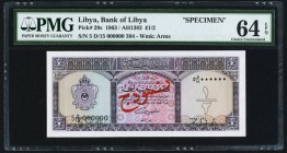 Libya Bank of Libya 1/2 Pound 1963 Pick 29s Specimen PMG Choice Uncirculated 64 EPQ. A handsome Specimen, beautifully inked and with fresh, original p...