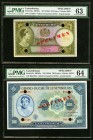 Luxembourg Allied Occupation World War II 50 Francs ND (1944) Pick 46s Specimen PMG Choice Uncirculated 63, 4 POCs; Grand Duche De Luxembourg 100 Fran...