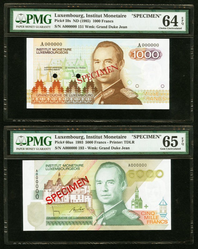 Luxembourg Institut Monetaire 1000 Francs ND (1985) Pick 59s Specimen PMG Choice...